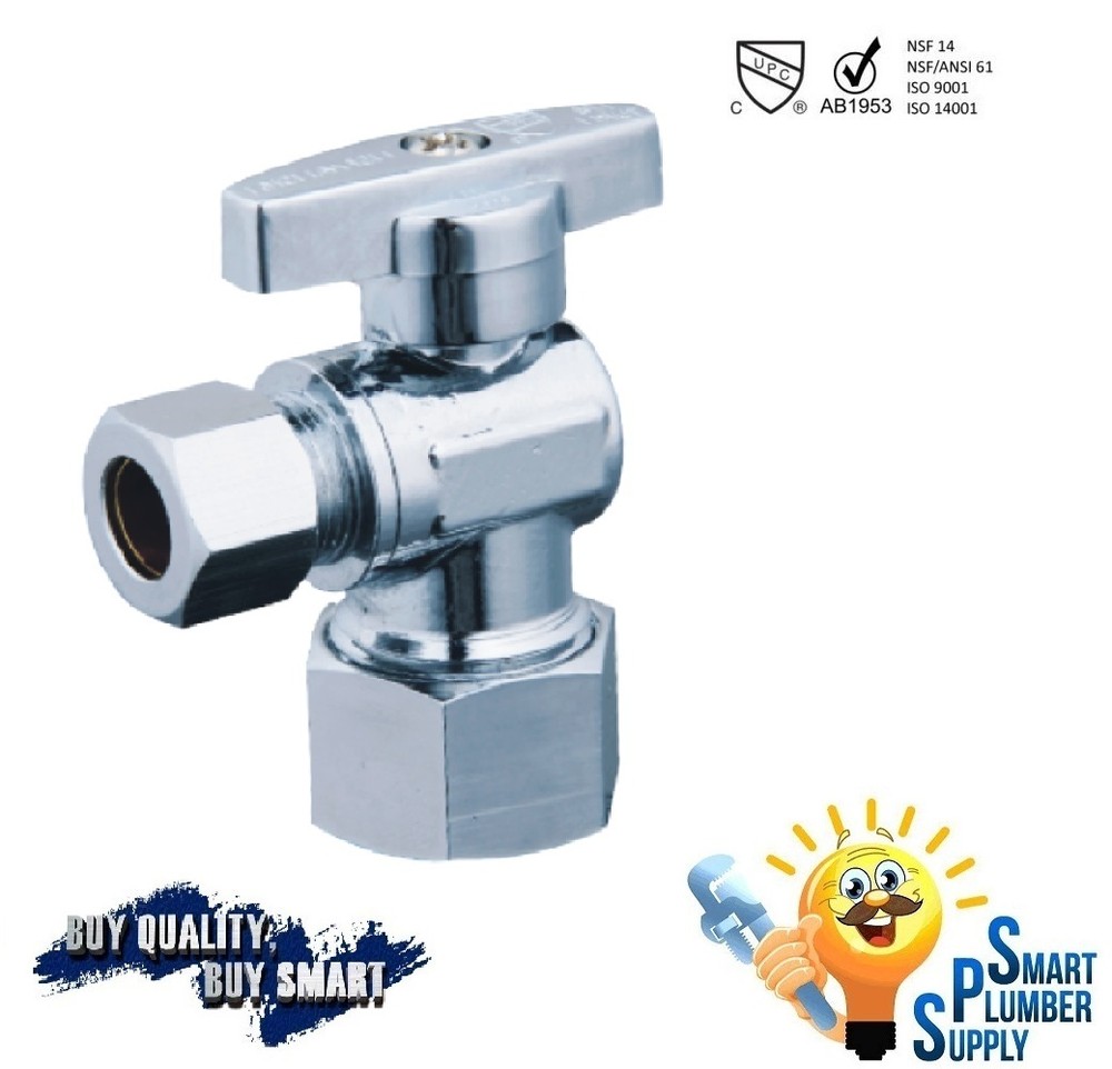 Pack of 10 pcs 1/4 Turn Compression Angle Stop Valve 3/8″ OD x 5/8″ OD (129-22S)
