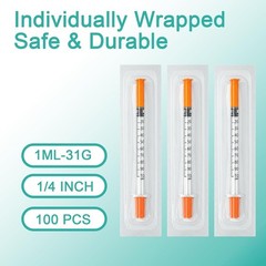 U-100 1ml 31G Syringes, Bulk Pack of 100 – Individually Sealed for Hygiene