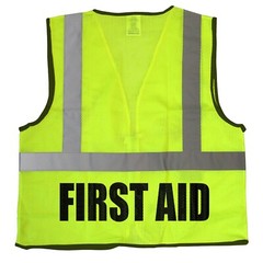 First Aid safety vest, first aid volunteer, high visibility safety vest.