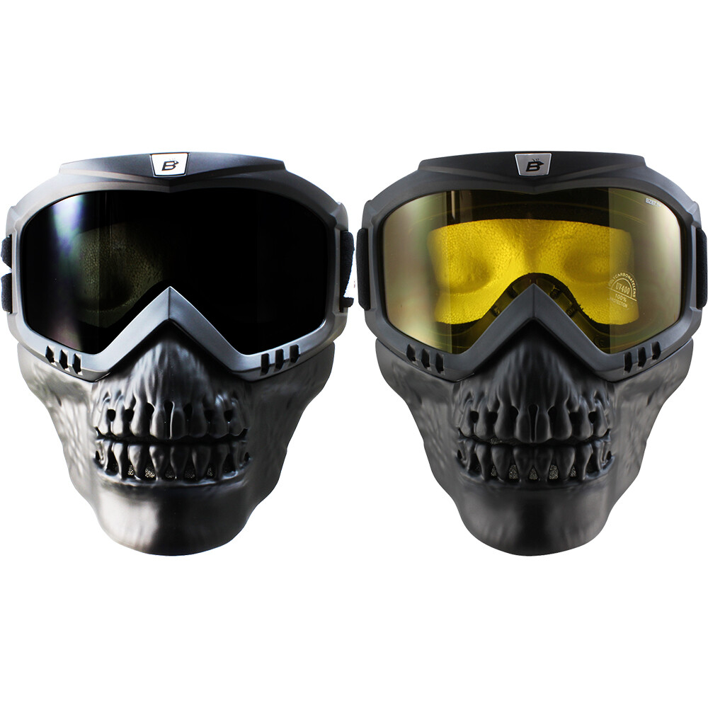 2 Birdz Eyewear Skullbird Detachable Skull Mask Goggles Smoke Lens + Yellow Lens