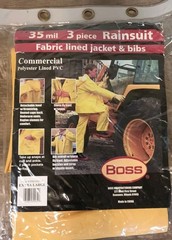 NEW Boss 3 Piece Slicker Yellow Rain Suit 35MM Removable Hood Lined Mens Size M