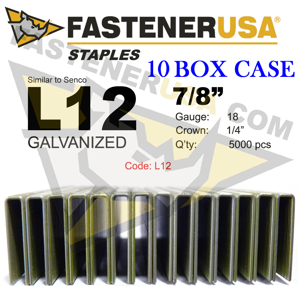 L Staples L12 Galv 18 gauge 1/4″ crown 7/8″ length (fits Hit/Sen) case qty 10