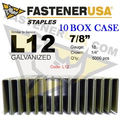 L Staples L12 Galv 18 gauge 1/4″ crown 7/8″ length (fits Hit/Sen) case qty 10