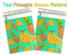 Poly Mailers 10×13 Tropical Theme Teal Pineapple Banana Shipping Mailing AQUA