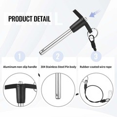 2 Pack T Handle Quick Release Pin 0.24 Inch 6mm x 70mm Stainless Steel
