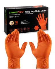 TREEGO 10 Mil Nitrile Gloves XL – Heavy Duty Orange Gloves with Double Diamon…