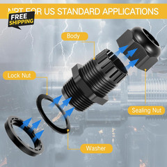25 Pcs 3/4″ NPT Black Nylon Cable Gland, Waterproof IP68 Adjustable Locknut