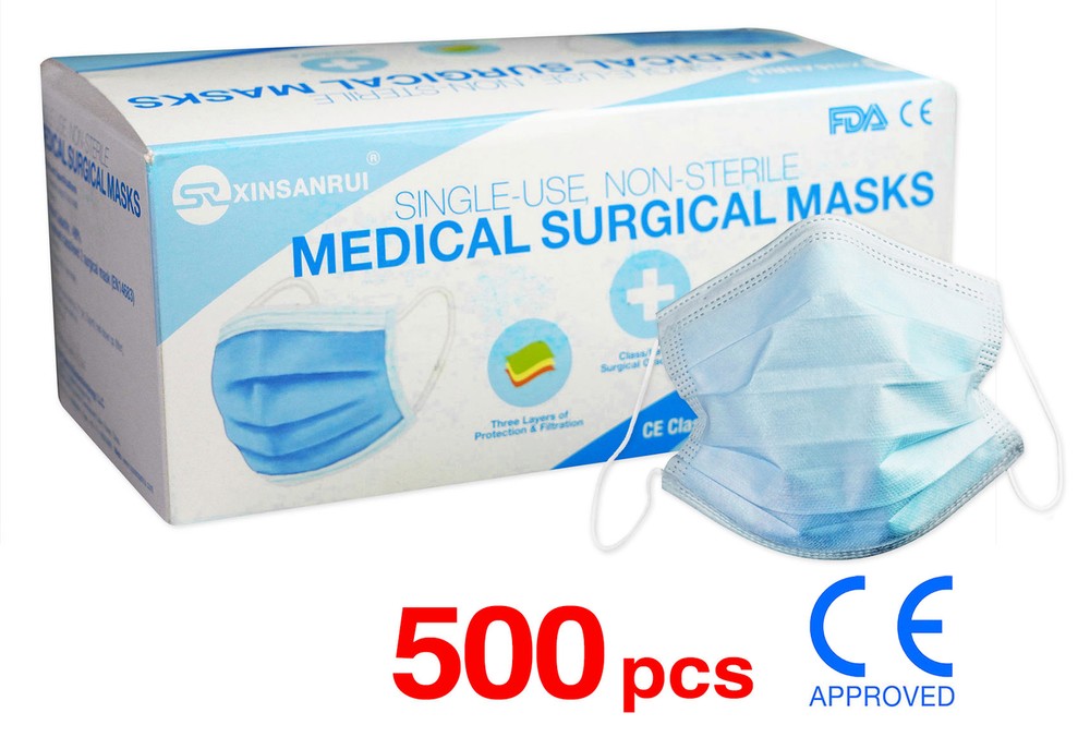 500 Pack CE Approved Class/Level 2 Surgical Disposable Face Mask/3-Ply 98% BFE