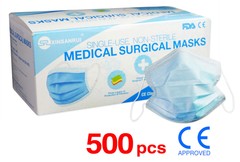 500 Pack CE Approved Class/Level 2 Surgical Disposable Face Mask/3-Ply 98% BFE