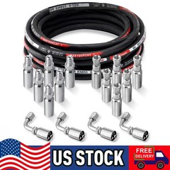 33FT Hydraulic Hose + 16 Fittings Straight & 90° 1/4″ JIC Female & 1/4 NPTF Male