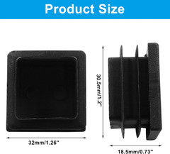 8 Pack 1-1/4″ Square Plastic Plugs, Black Tubing End Caps Plugs Insert for Squar