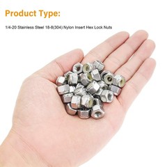 60 Pieces 1/4″-20 Nylon Insert Hex Lock Nuts, 304 Stainless Steel