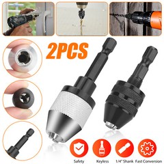 2x 1/4 Inch Hex Shank Keyless Chuck Conversion Drill Bit Adapter