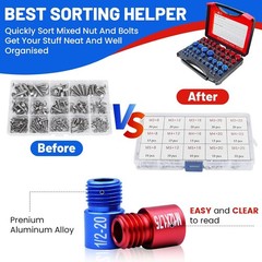 52Pcs Nut and Bolt Thread Checker 24 Metric + 28 SAE Inch Thread Gauge Set, Deta