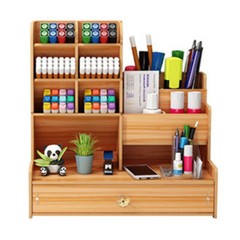 Wooden Pen Pencil Storage Holder Office Study Desk Organizer Box Tidy Shelf US