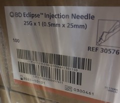 LOT OF 400 Eclipse Injection 25G x 1” (0.5 mm x 25 mm) 305761 For Labs/STUDENTS