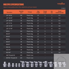 1/4″-28 Zerk Grease Fittings, SAE Grease Nipples with Straight, Grease Fittings