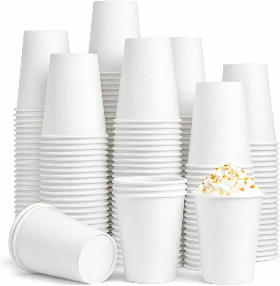 Paper Coffee Cups 12 oz, 100 Pack White Disposable Cups for Hot & Cold
