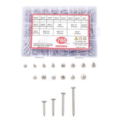 780 Pcs Pan Head Sheet Metal Screws Assortment Kit #4#6#8#10 Stainless