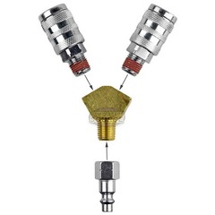 1/4″ Air Hose Y Splitter Two 1/4″ MNPT Couplers and One 1/4″ Industrial Plug