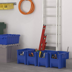 Heavy Duty Stackable Plastic Storage Bins, Gray, 4-Pack, 17.5″x11″x12.5