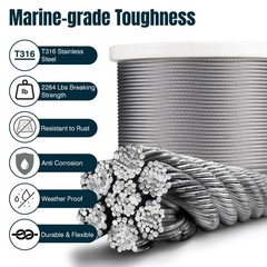 Yescom 500Ft 3/16″ T316 Stainless Steel Cable 7×19 Aircraft Wire Rope Railing