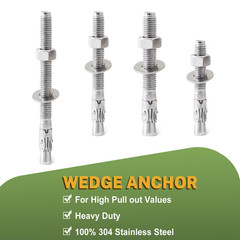Stainless Steel Concrete Anchor Bolts 3/8″ X 3 Inch, 20-Pack Wedge