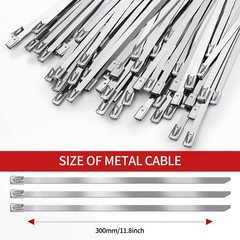 Metal Zip Ties 11.8 inch 100pcs 11.8x 0.18 x 0.01 inches (L*W*T), Silver
