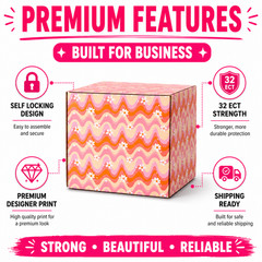 6x6x6 Wavy Daisy Designer Shipping Boxes Pink Floral Corrugated Mailers