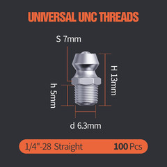 1/4″-28 Zerk Grease Fittings, SAE Grease Nipples with Straight, Grease Fittings