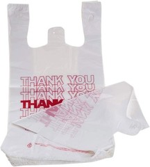 Reusable 100 Count Plastic Bags – Thank You Print Grocery Bags with Handles