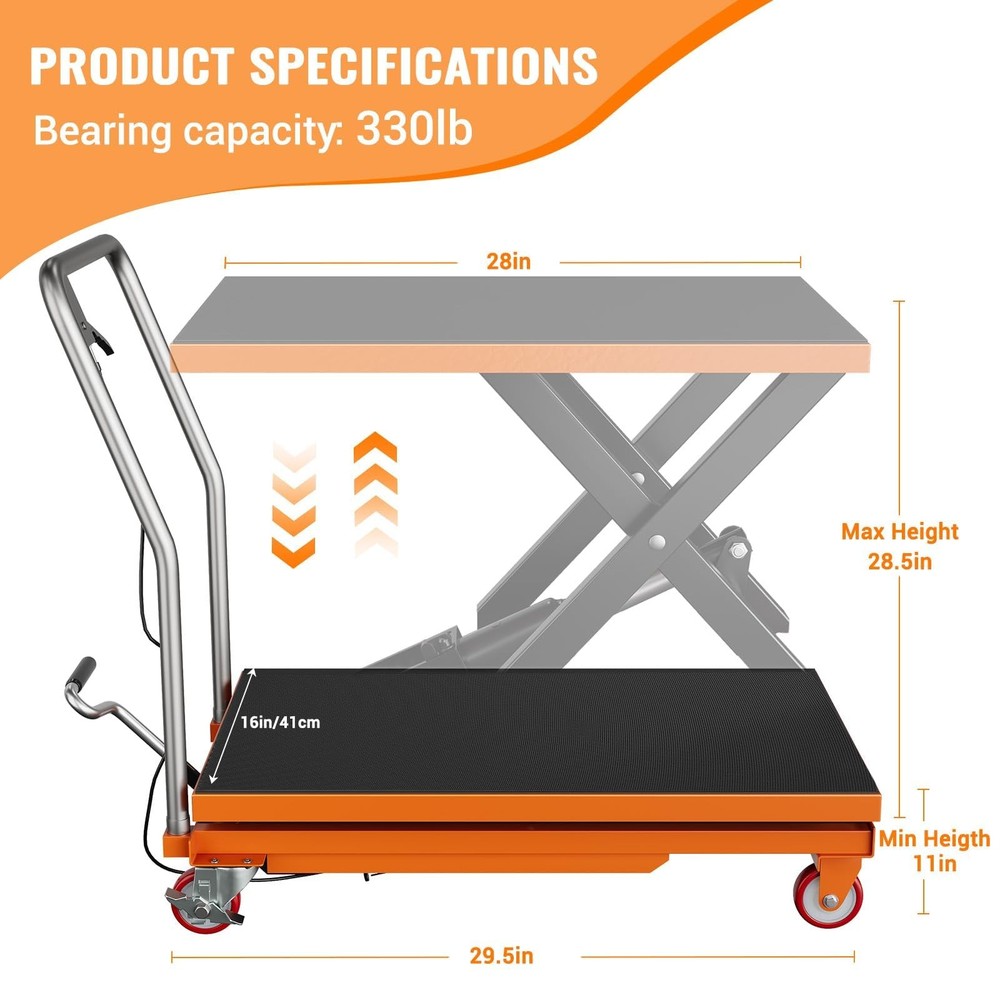 330/500/1100lbs Hydraulic Lift Table Cart 32″ Height Single Scissor Lift Table