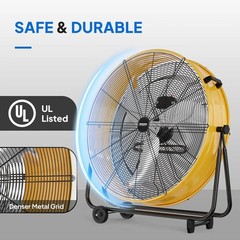 30” Industrial Free Stand Floor Fan 3 Speeds High Velocity 13,000 CFM Yellow