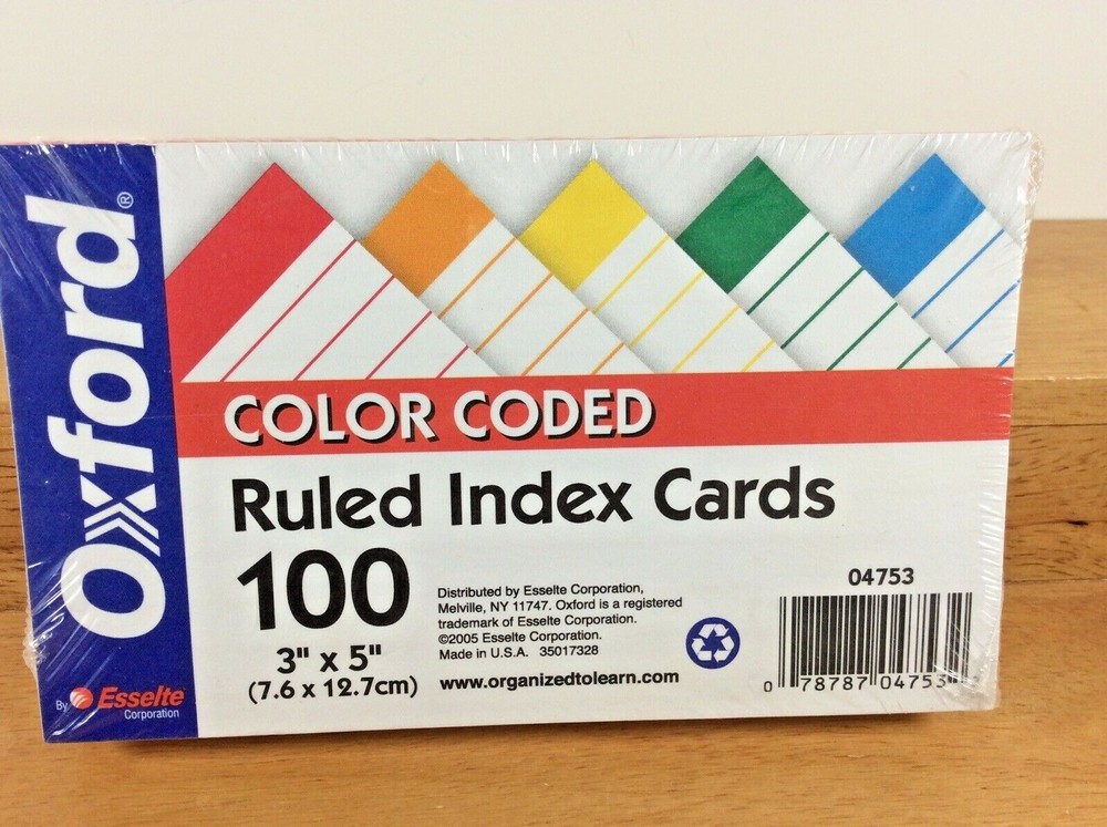 NEW SEALED Oxford Color Coded Ruled Index Cards 3 x 5 #04753