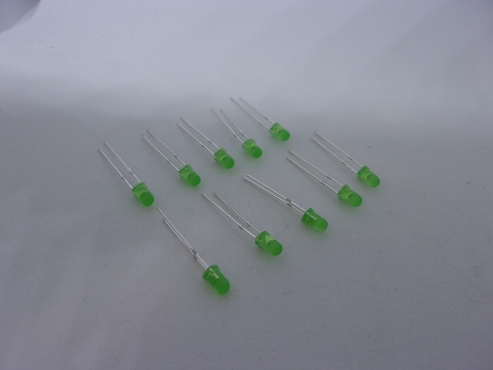 10Pc Pack Lot 3mm Round 2 Pins LED Light Emitting Diodes Bulbs DIY Project GREEN