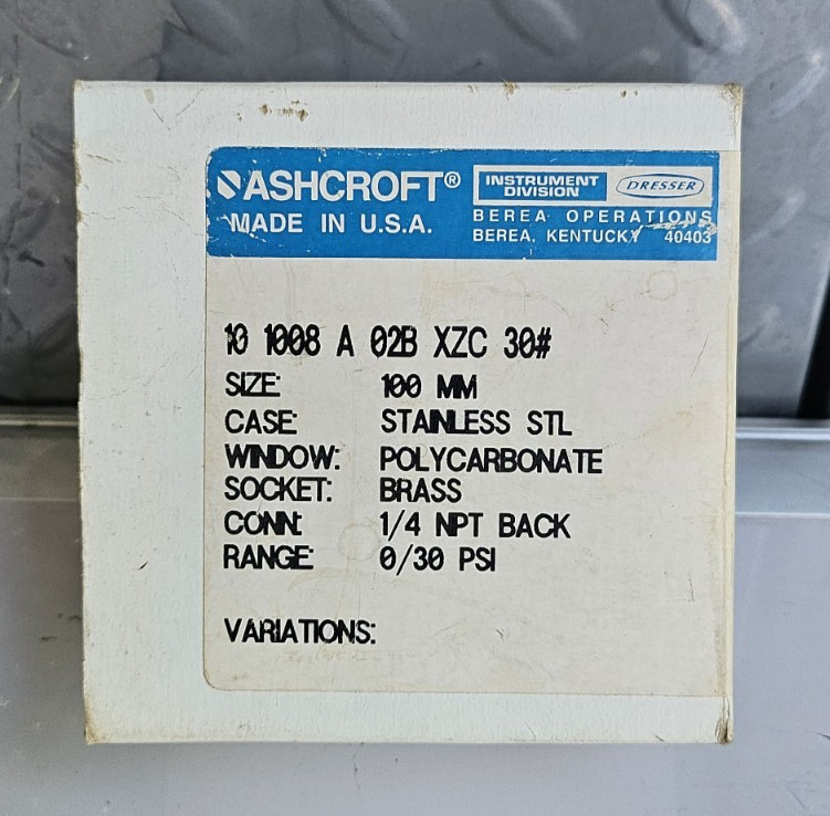 ASHCROFT 10-1008-A-02B-XZC 30# PRSSURE GAUGE 100MM 0-30 PSI–OEM