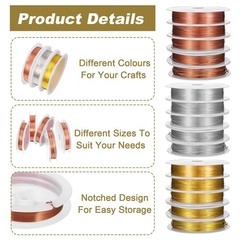 15 Rolls Jewelry Wire 18 20 22 24 26 Gauge Copper Stainless Steel Beading