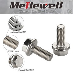 1/4-20 x 3/4″ Flanged Hex Head Bolts Flange Hexagon Screws, Stainless Steel A…