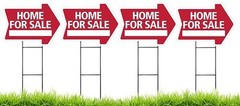 Large(18″x24″) Home For Sale – RED – Arrow Shaped Sign Kit with Stands-4 Pack