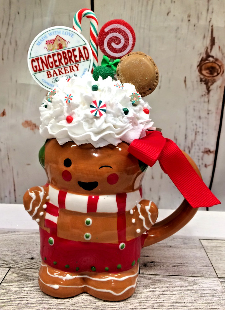 CHRISTMAS Full Size GINGERBREADBakery Mug Fake Whipped Cream Decor