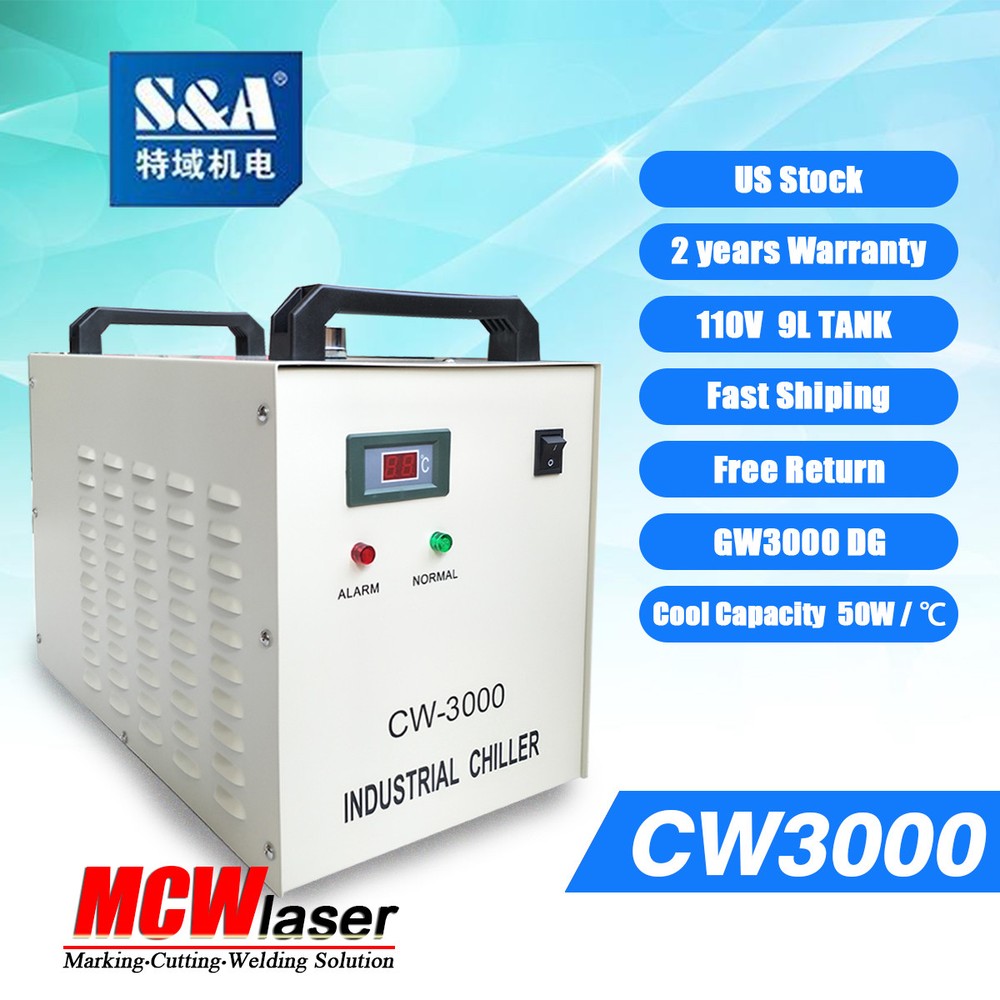 S&A Genuine CW-3000DG 110V Water Chiller Cool 50W 60W 80W CO2 Laser Tube
