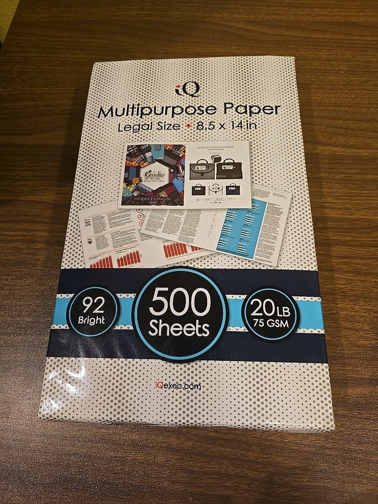 iQ 20lb Bright White Multipurpose Legal Paper; 500 sheets; 8.5×14 in. NEW