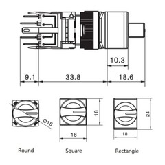 16mm IP40 2/3 Position Selector switch Maintain/Return Round Plastic Knob Switch