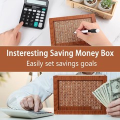 $10000 Money Saving Challenge Box Cash Vault Wooden Savings Box Cash Saver