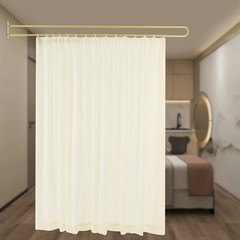 Gold U Shaped Room Divider Curtain Wall Mounted Privacy Partition Beige Sheer