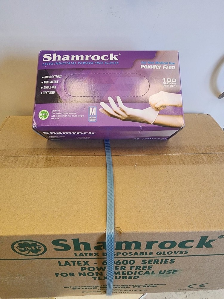 Shamrock Powder Free Latex Gloves – Medium 1 BOX (100 Gloves/box)