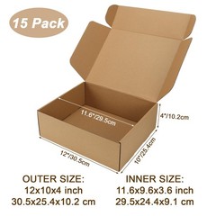 Serwrsw 12x10x4 inch Shipping Boxes Set of 15 15 Pack, Brown