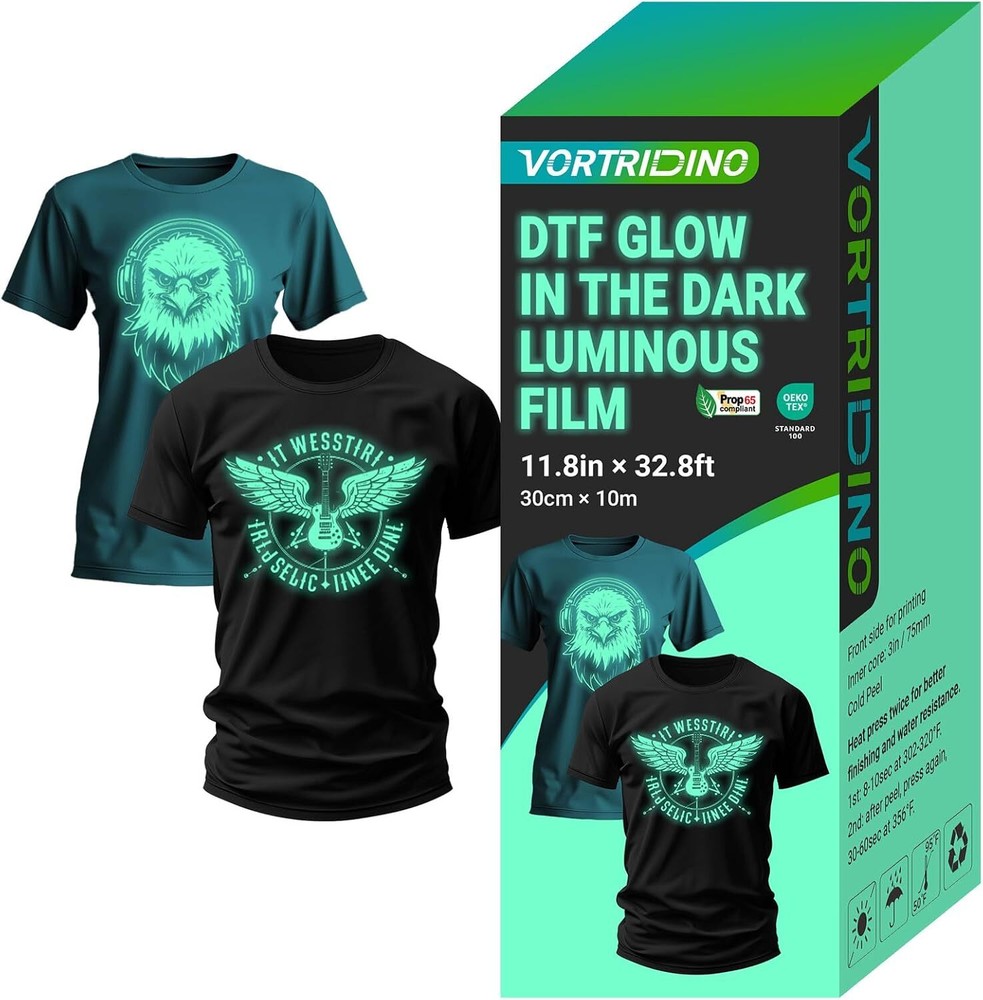 DTF Film Glow in The Dark 11.8in x 32.8ft DTF Transfer Film Luminous Cold Peel