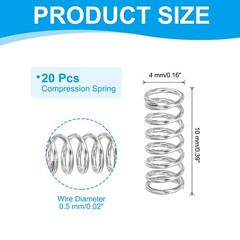 20Pcs, 304 Stainless Steel 0.5 mm Wire Dia x 4 mm OD x 10 mm L Spring