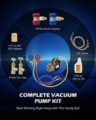 OMT Combo 1/3HP 4CFM Air Vacuum Pump MANIFOLD GAUGE Set HVAC AC Refrigerant Kit
